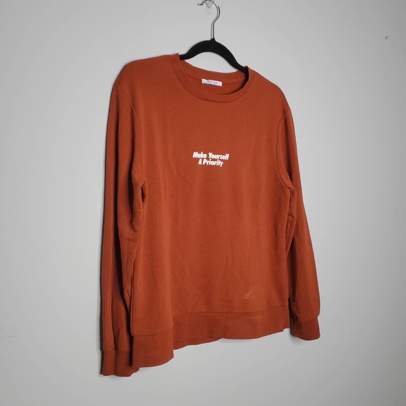 ZARA TRAFALUC Rust Orange Make Yourself a Priority Crewneck Sweater Sz M - Picture 3 of 6